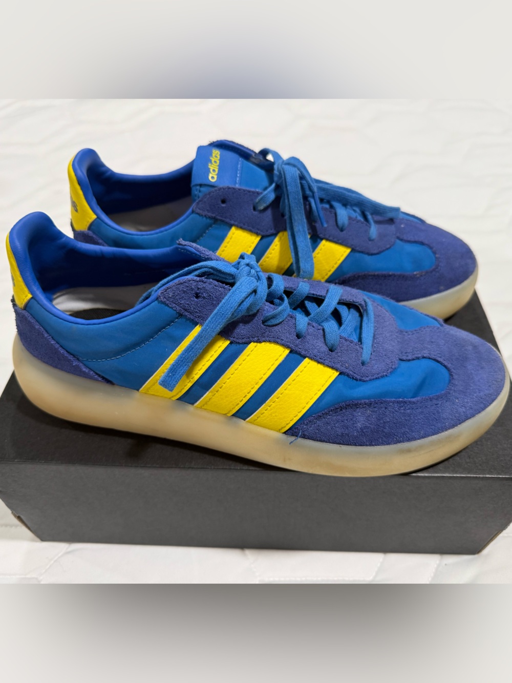 adidas Barreda Decode Blue and Yellow Suede Accent Sneakers